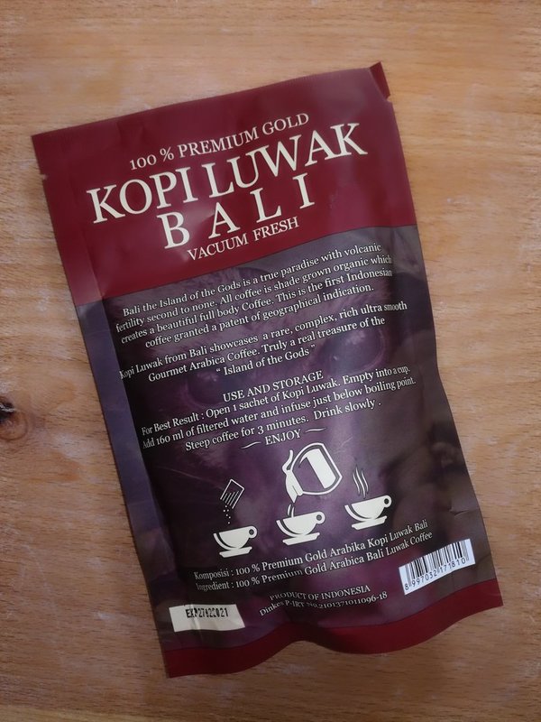Kopi Luwak Bali Gourmetkaffee 6 g Tassenportion vacuumfrisch